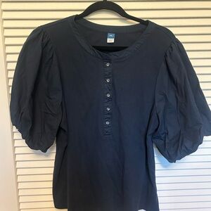 Old Navy Mixed Knit/Woven Puff Sleeve Henley